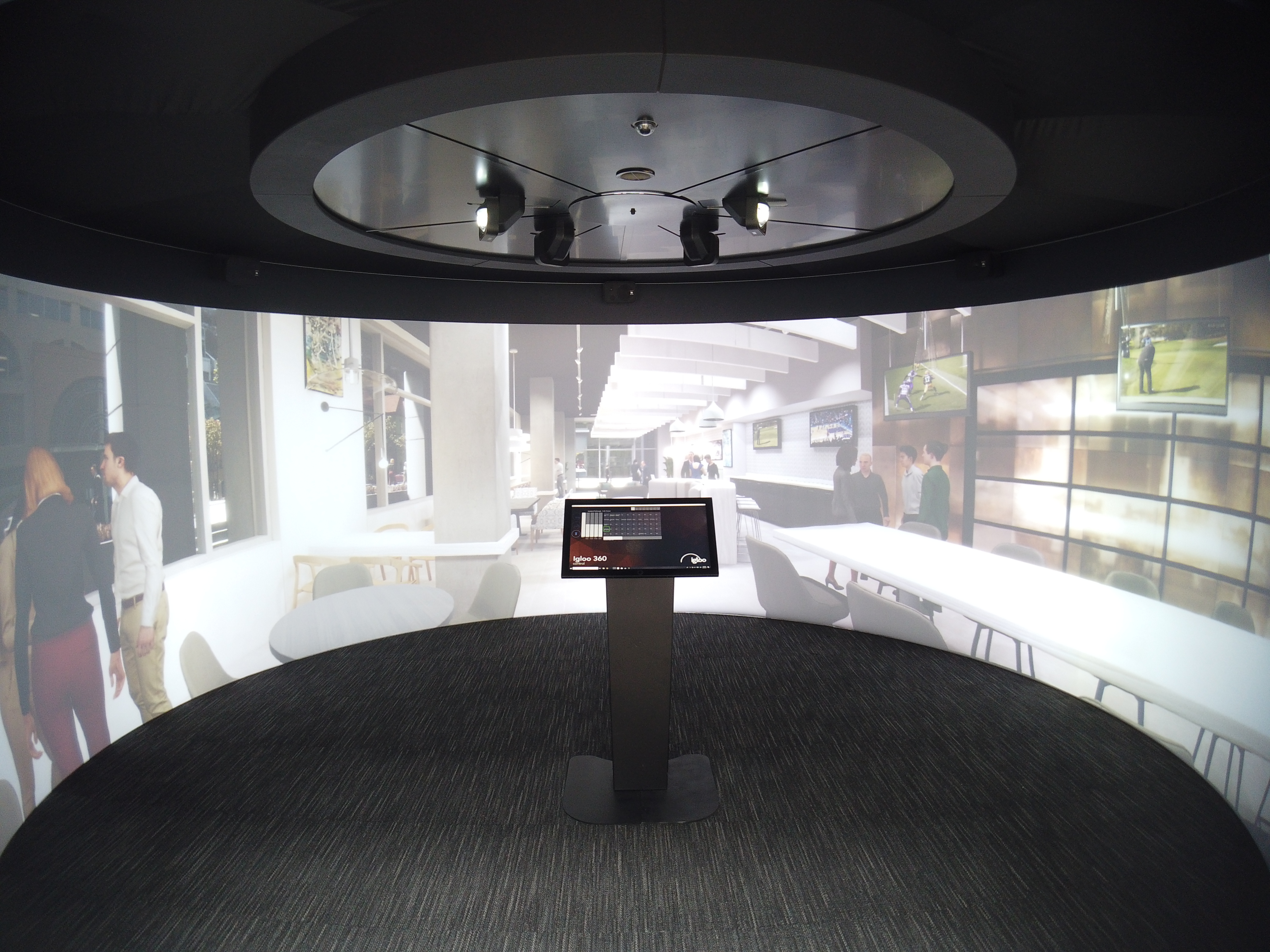 Large projection of a room on Igloo technology with control panel in the centre.