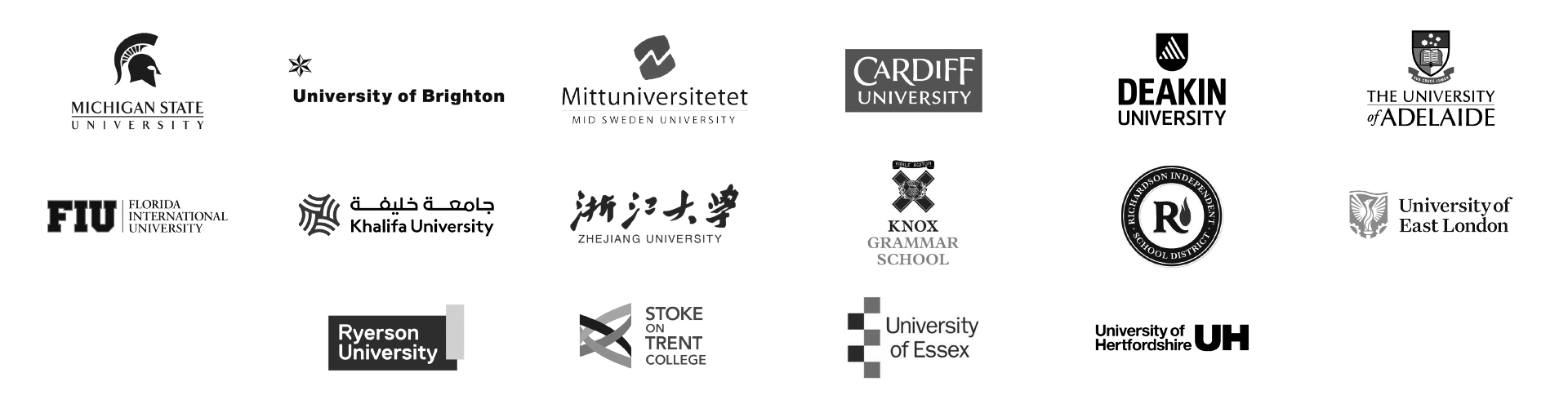 Black university logos on white background