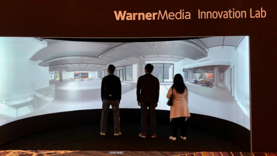 An Igloo immersive cylinder hosting a visualisation of the WarnerMedia Innovation Lab
